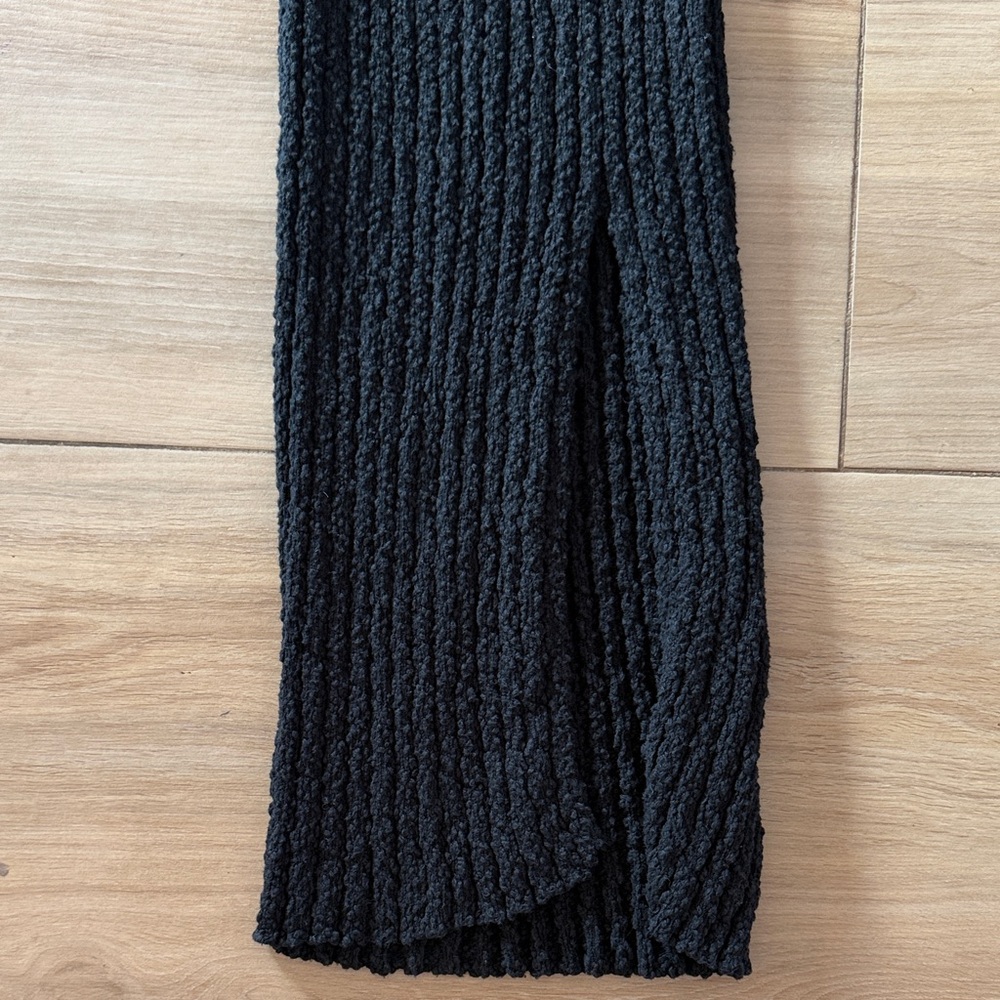 All Row Black Chunky Ribbed Knit Maxi‎ Dress Sleeveless Slit Scoop Neck Women's - Picture 3 of 6